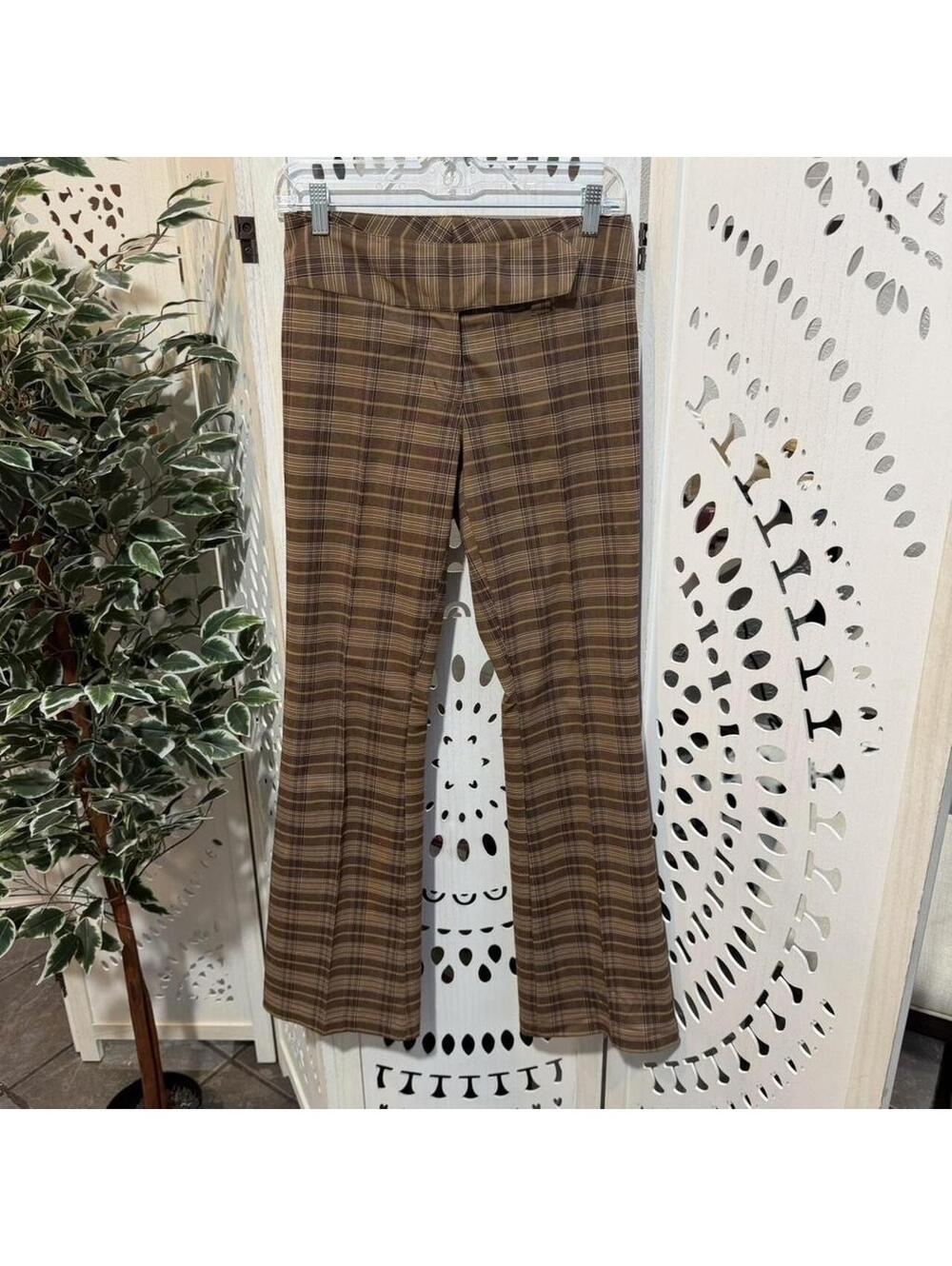 Y2K Wet Seal Brown Plaid Flare Pants | Low Rise Bootcut Trousers | Size 1